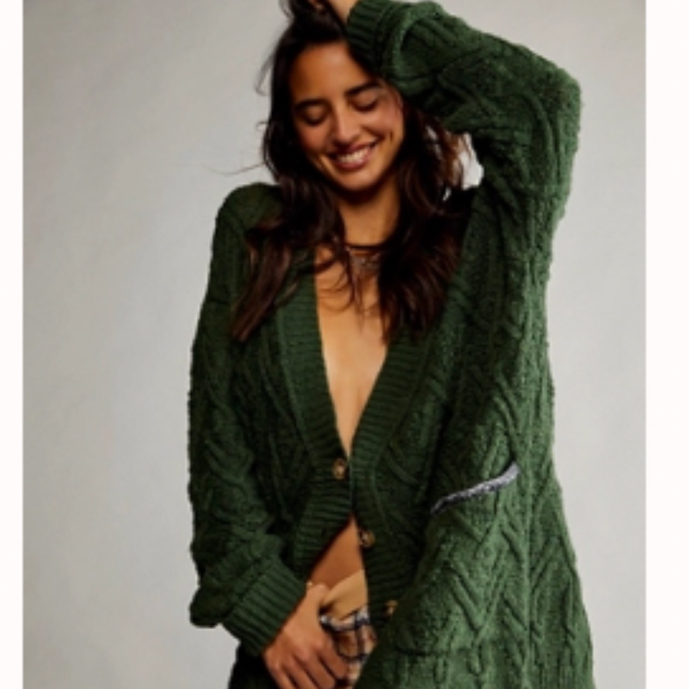 Free People Montana Cable Cardigan Green size XS